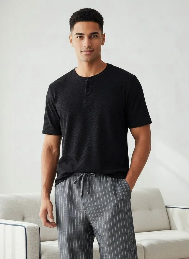 سبلاش فيڤ Men Cotton Striped Button Front Nightwear Set