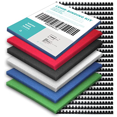 Binditek 74 Pack Binding Covers and Combs kit, Includes 25 Pcs 8Mil Clear PVC, 24 Pcs 1/2" Binding Combs, 25 Color Paper Covers, for 8.5 x 11 Inch - Image 1