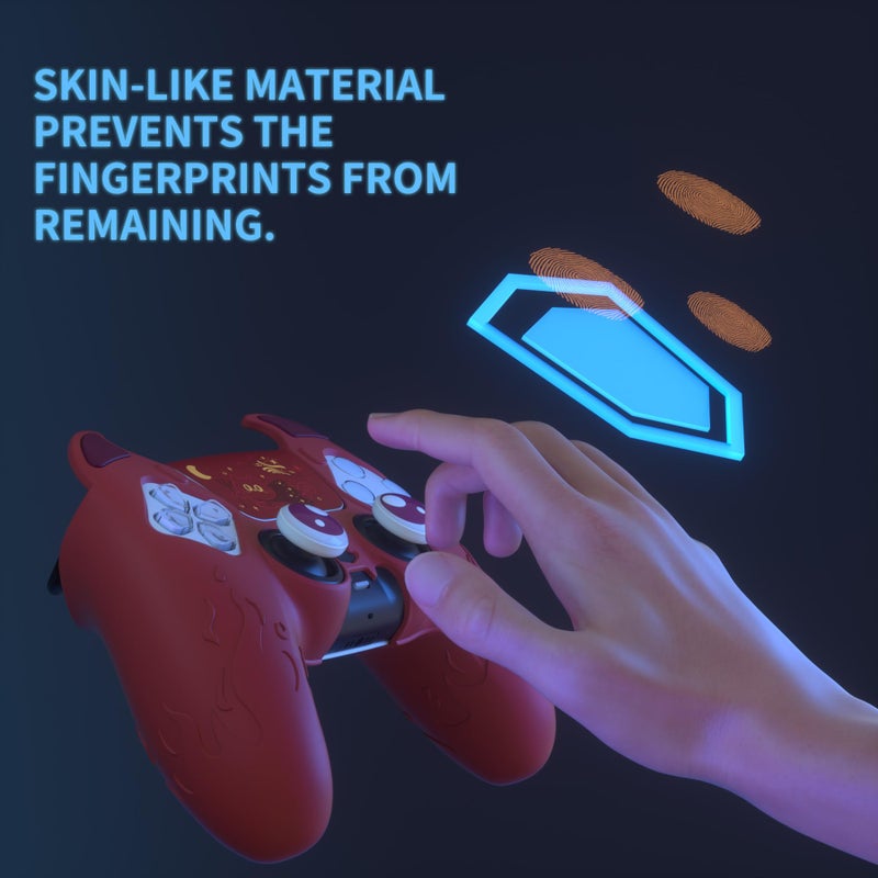 PlayVital Halloween Cute Demon Controller Silicone Case for ps5, Kawaii Controller Cover Gamepad Skin Protector for ps5 with Touch Pad Sticker & Thumb Grip Caps - Red - Image 3