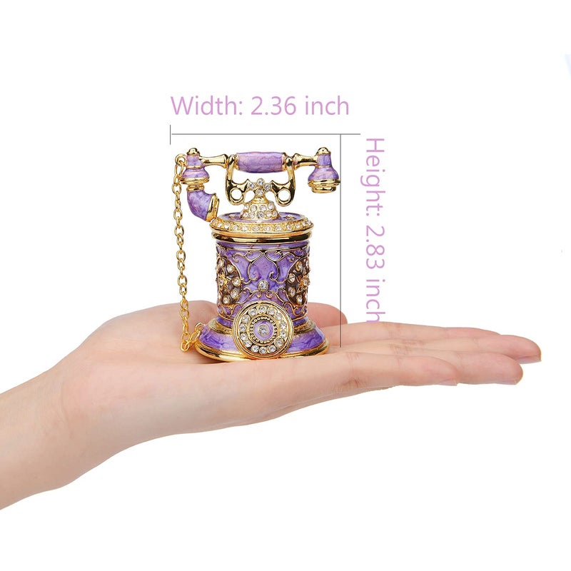 Furuida Vintage Telephone Trinket Box Hinged Enamel Hand Painted Jewelry Box Decorative Telephone Ornaments Gift for Home Decor (Purple) - Image 4