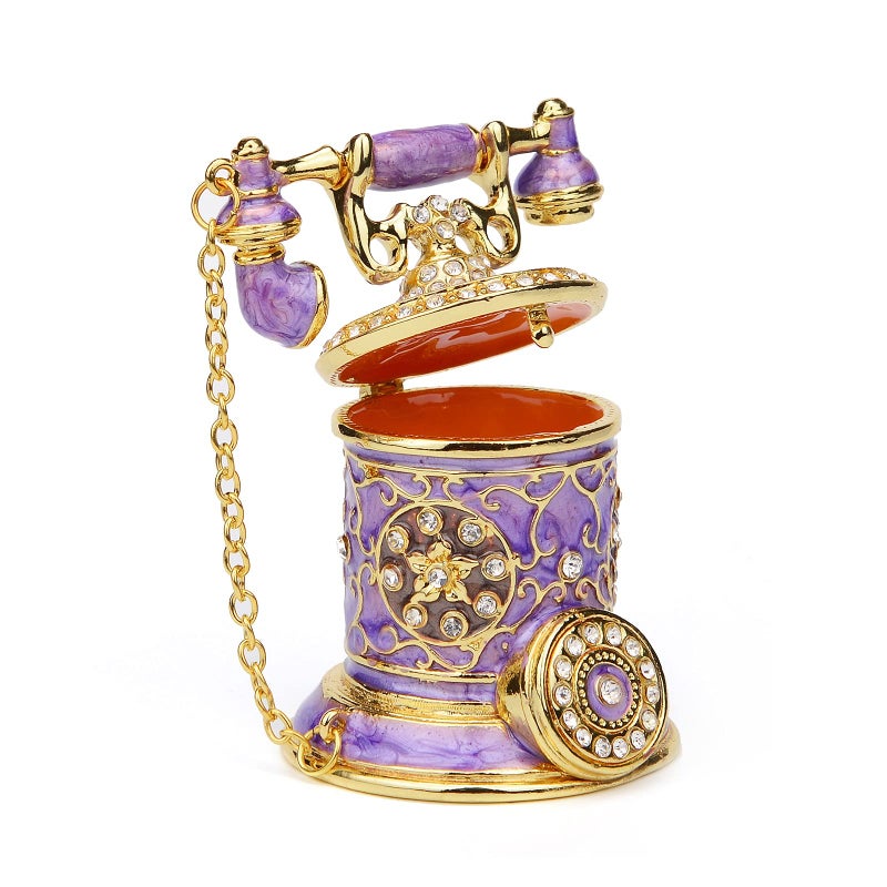 Furuida Vintage Telephone Trinket Box Hinged Enamel Hand Painted Jewelry Box Decorative Telephone Ornaments Gift for Home Decor (Purple) - Image 2