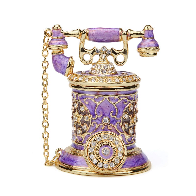 Furuida Vintage Telephone Trinket Box Hinged Enamel Hand Painted Jewelry Box Decorative Telephone Ornaments Gift for Home Decor (Purple) - Image 1