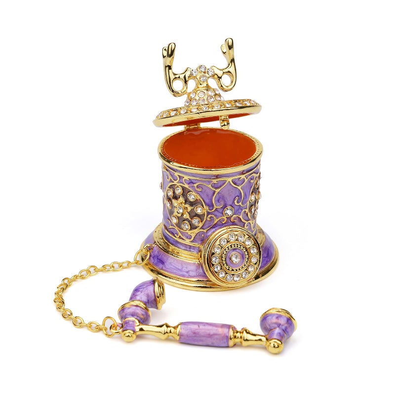 Furuida Vintage Telephone Trinket Box Hinged Enamel Hand Painted Jewelry Box Decorative Telephone Ornaments Gift for Home Decor (Purple) - Image 3