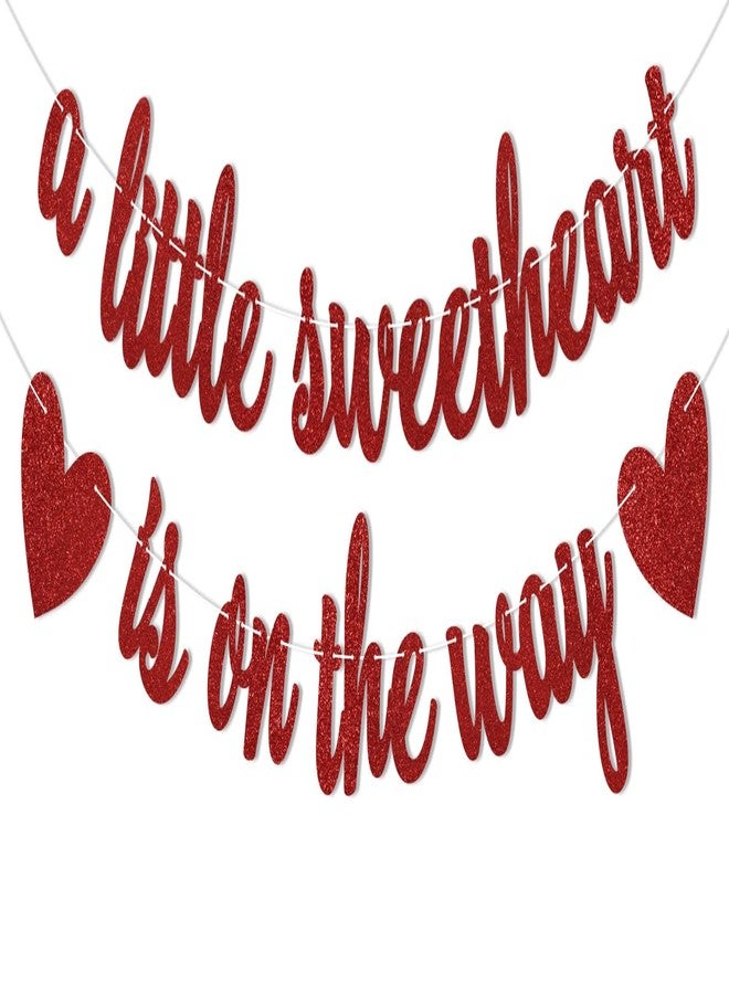 Ramciyo A Little Sweetheart is on the Way Banner, Red Glitter Valentine's Day Themed Baby Shower/Gender Reveal Decorations, Welcome Little Sweetheart, Valentine’s Day Birthday Decorations - Image 1