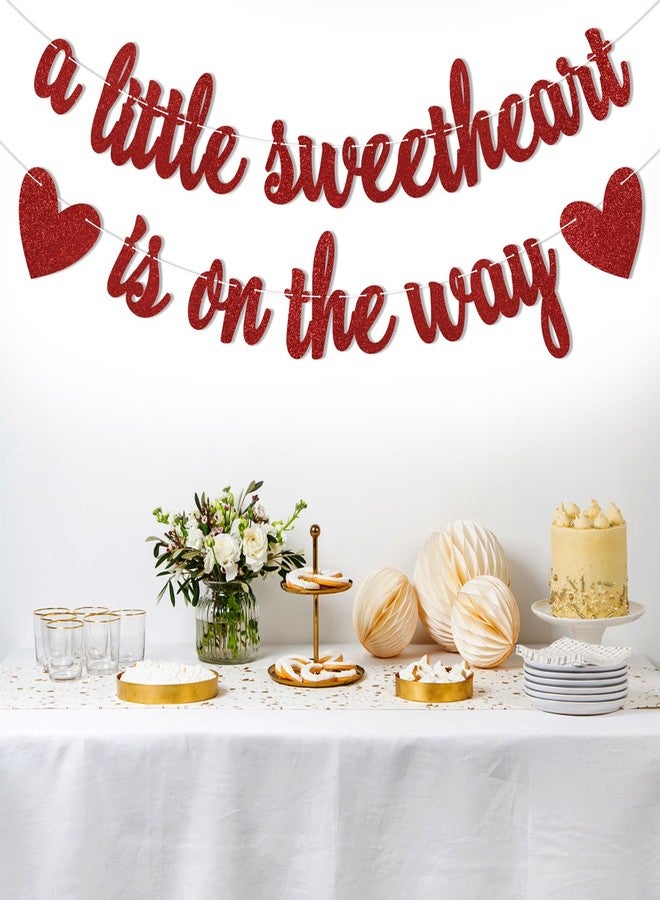 Ramciyo A Little Sweetheart is on the Way Banner, Red Glitter Valentine's Day Themed Baby Shower/Gender Reveal Decorations, Welcome Little Sweetheart, Valentine’s Day Birthday Decorations - Image 2