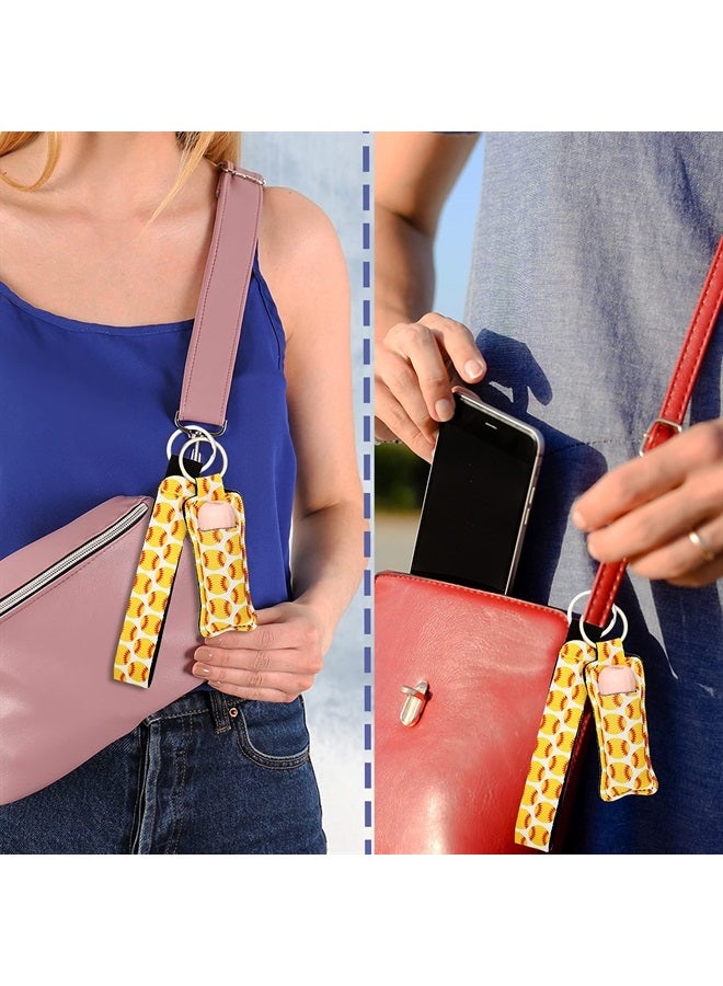 Hicarer 20 Pieces Softball lipstick Holder Baseball Neoprene Wristlet Keychain Lanyards Girls Yellow Lipstick Holder Keychains Clip lipstick Sleeve Pouch Sports Theme Lip Balm Pouch for lipstick - Image 3