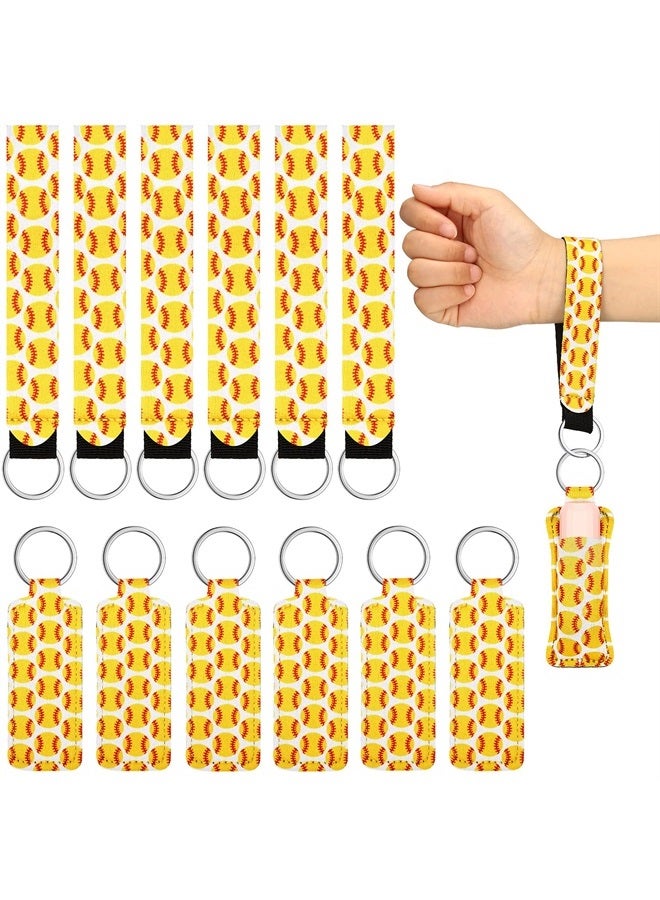 Hicarer 20 Pieces Softball lipstick Holder Baseball Neoprene Wristlet Keychain Lanyards Girls Yellow Lipstick Holder Keychains Clip lipstick Sleeve Pouch Sports Theme Lip Balm Pouch for lipstick - Image 1