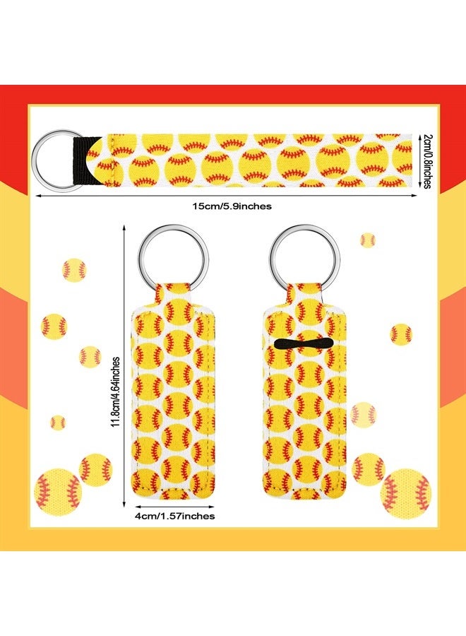 Hicarer 20 Pieces Softball lipstick Holder Baseball Neoprene Wristlet Keychain Lanyards Girls Yellow Lipstick Holder Keychains Clip lipstick Sleeve Pouch Sports Theme Lip Balm Pouch for lipstick - Image 2