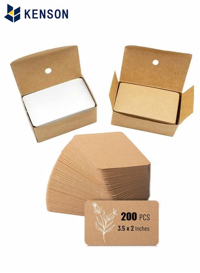 KENSON 200Pcs Blank Business Card, Kraft Paper Learning Card, Note Card, Thanksgiving Day Message Gift Card (White, Cowhide color) - Image 1