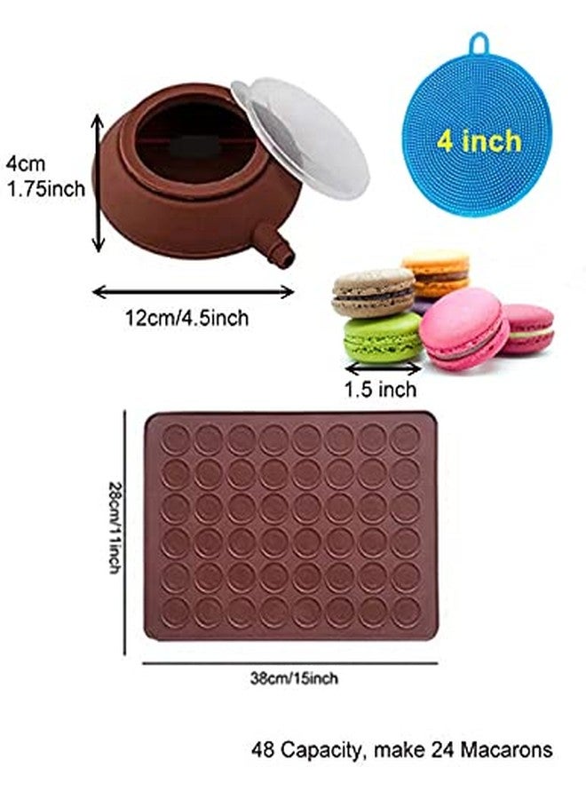 ARTIWARE Food Grade Silicone Brown color Macaron Baking Kit Tray Set w. Piping Pot 4 types of nozzles & 1 Cleaning Scrubbing pad non stick reusable Macaroon Baking Supplies - Image 3