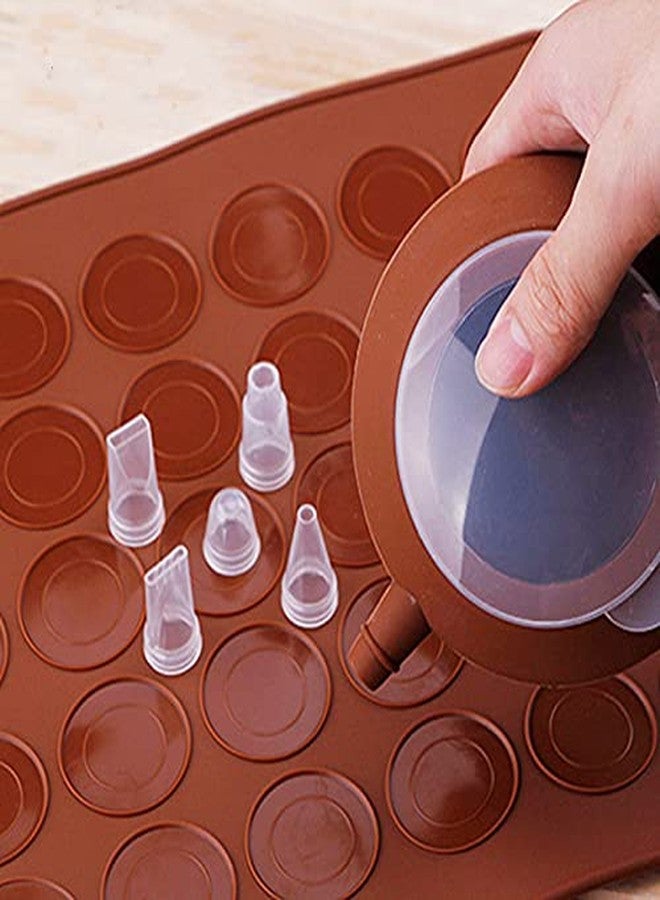 ARTIWARE Food Grade Silicone Brown color Macaron Baking Kit Tray Set w. Piping Pot 4 types of nozzles & 1 Cleaning Scrubbing pad non stick reusable Macaroon Baking Supplies - Image 2