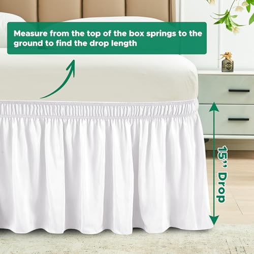 Biscaynebay Wrap Around Bed Skirts for Twin & Twin XL Beds 15" Drop, White Adjustable Elastic Dust Ruffles Easy Fit Wrinkle & Fade Resistant Silky Luxurious Fabric Machine Washable - Image 3
