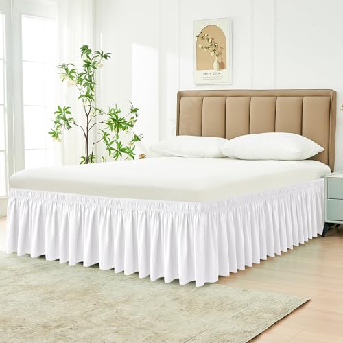 Biscaynebay Wrap Around Bed Skirts for Twin & Twin XL Beds 15" Drop, White Adjustable Elastic Dust Ruffles Easy Fit Wrinkle & Fade Resistant Silky Luxurious Fabric Machine Washable - Image 2