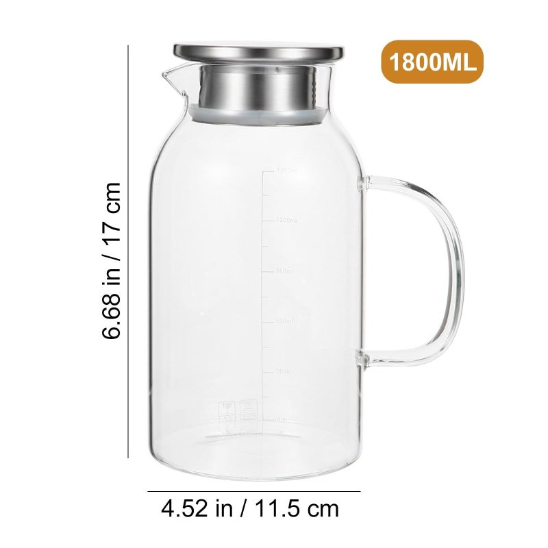 1800ml High Borosilicate Glass Pitcher with Handle for Cold Water Juice and Tea - Image 3