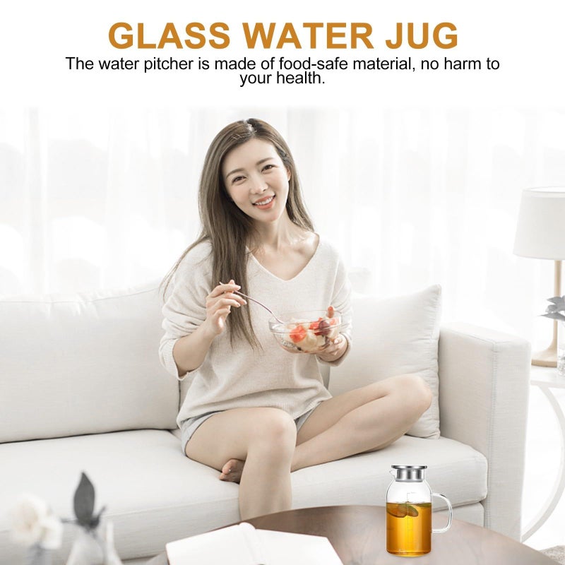 1800ml High Borosilicate Glass Pitcher with Handle for Cold Water Juice and Tea - Image 4