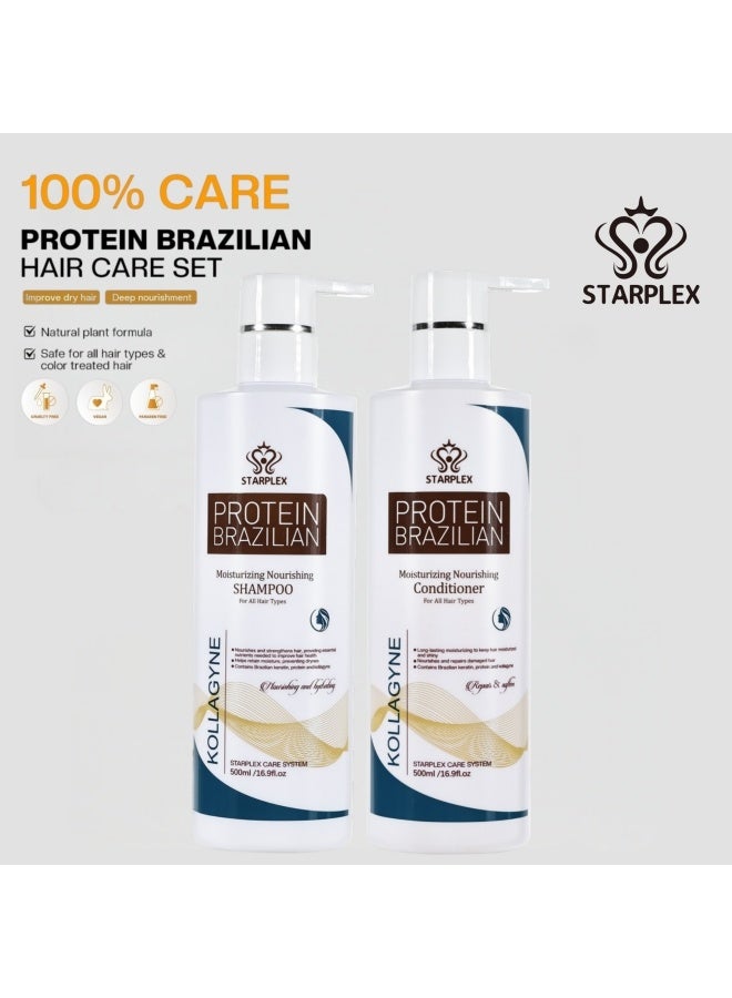 STARPLEX Brazilian Protein & Keratin Hair Care Set 500ml+500ml - Deep Nourishing & Repair for Damaged Hair | Moisture Lock & Silky Shine | For All Hair Types - Image 1