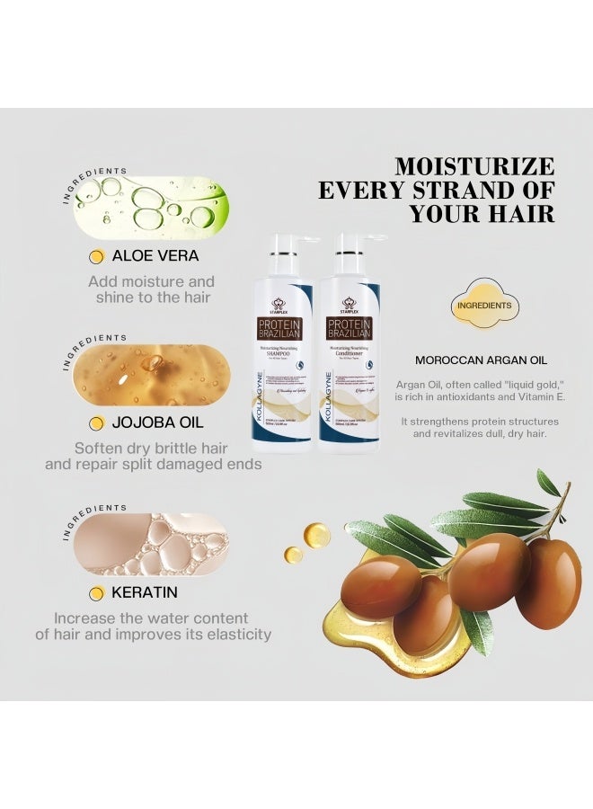 STARPLEX Brazilian Protein & Keratin Hair Care Set 500ml+500ml - Deep Nourishing & Repair for Damaged Hair | Moisture Lock & Silky Shine | For All Hair Types - Image 3