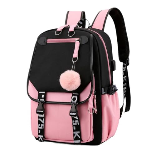 MONMOB Backpack Laptop bag School Backpack for Girls Middle School Students Bookbag with USB Charging&Headphone Port (pink with black) - Image 1