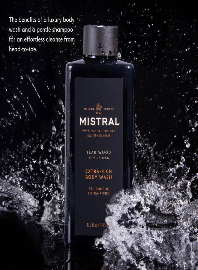 Mistral Men's Body Wash & Shampoo, Teakwood 13.5 oz | 2-in-1 Natural Shower Gel for Men | SLS, Paraben & Phthalate Free | Natural Men’s Body Wash, Moisturizing Bath Gel - Made in France - Image 3