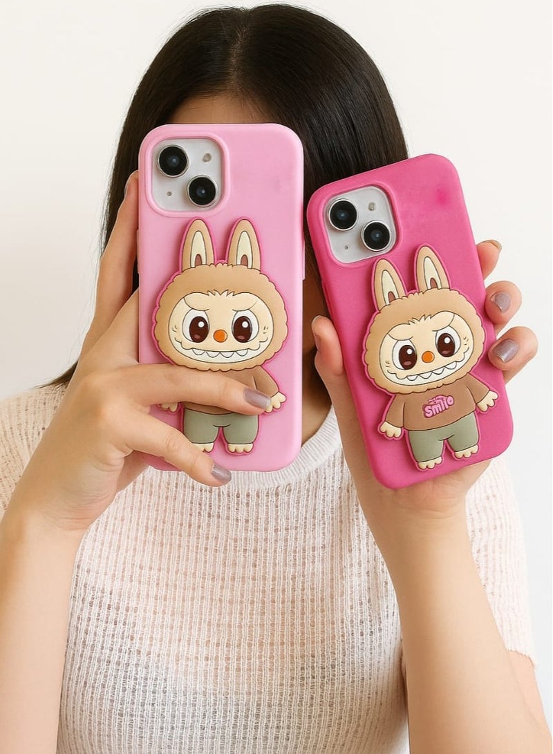 Case Club 2pcs Combo Cute 3D Labubu Bunny Silicone Case Combo for iPhone 16 Pro Max – Smile Series Light Pink & Hot Pink - Image 2