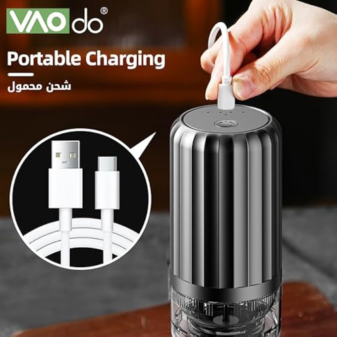 VAOdo Electric Coffee Grinder Mini Cordless Automatic Coffee Bean Grinder Ceramic Grinding Core With Coffee Scoop And Cleaning Brush With Multiple Grinding Settings For Beans Nuts Grains - Image 4