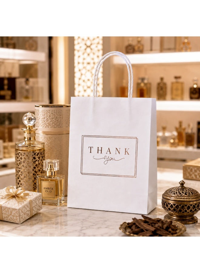 12 Pcs Gold Foil Thank You Print White Kraft Paper Gift Tote Bags Twisted Paper Handle Hand Bags for Ramadan Eid Wedding Birthday Party Gift Packaging 21x15x8cm - Image 4