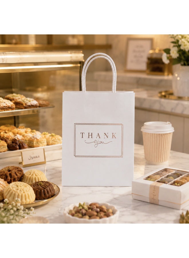 12 Pcs Gold Foil Thank You Print White Kraft Paper Gift Tote Bags Twisted Paper Handle Hand Bags for Ramadan Eid Wedding Birthday Party Gift Packaging 21x15x8cm - Image 2