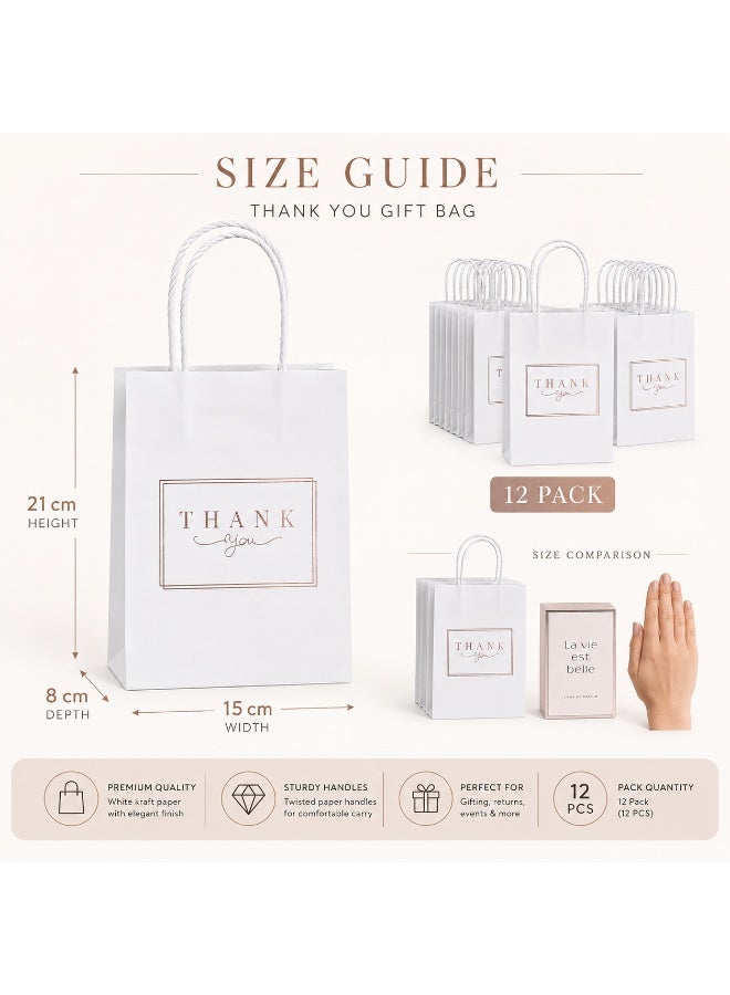 12 Pcs Gold Foil Thank You Print White Kraft Paper Gift Tote Bags Twisted Paper Handle Hand Bags for Ramadan Eid Wedding Birthday Party Gift Packaging 21x15x8cm - Image 5