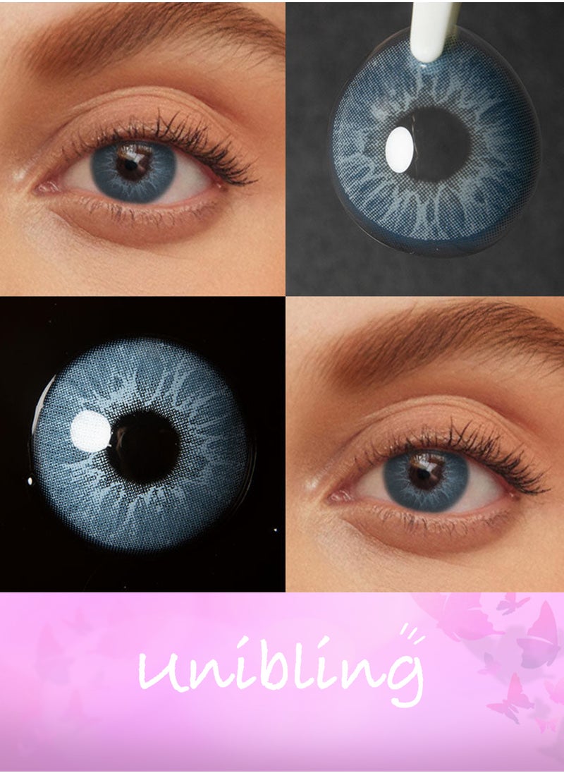 Unibling - Aegean Velvet Yearly Colored Contact Lenses, Unisex Cosmetic Contact Lenses, Enlargement Collection, Light Blue, With Case - Image 1