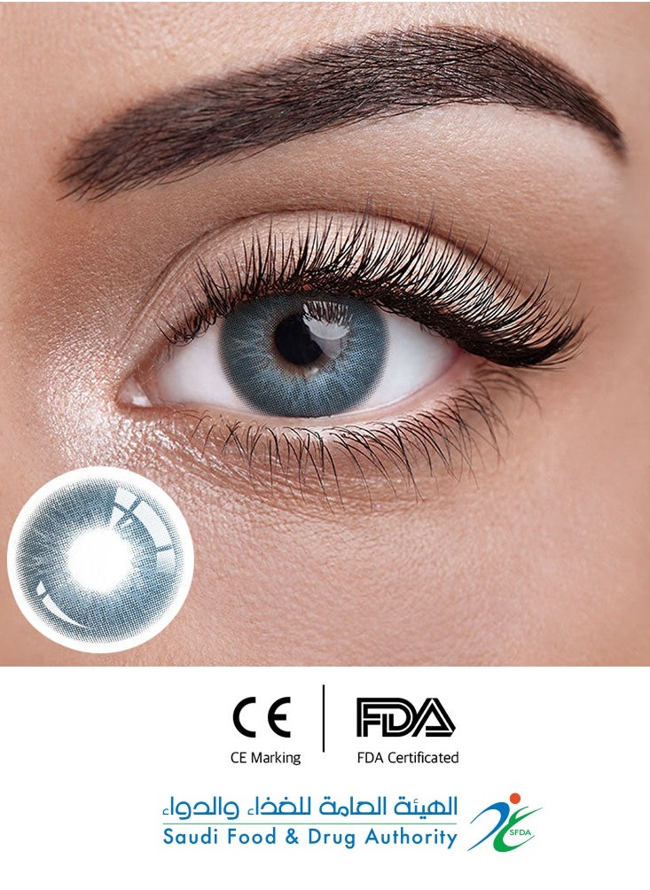 Unibling - Aegean Velvet Yearly Colored Contact Lenses, Unisex Cosmetic Contact Lenses, Enlargement Collection, Light Blue, With Case - Image 1
