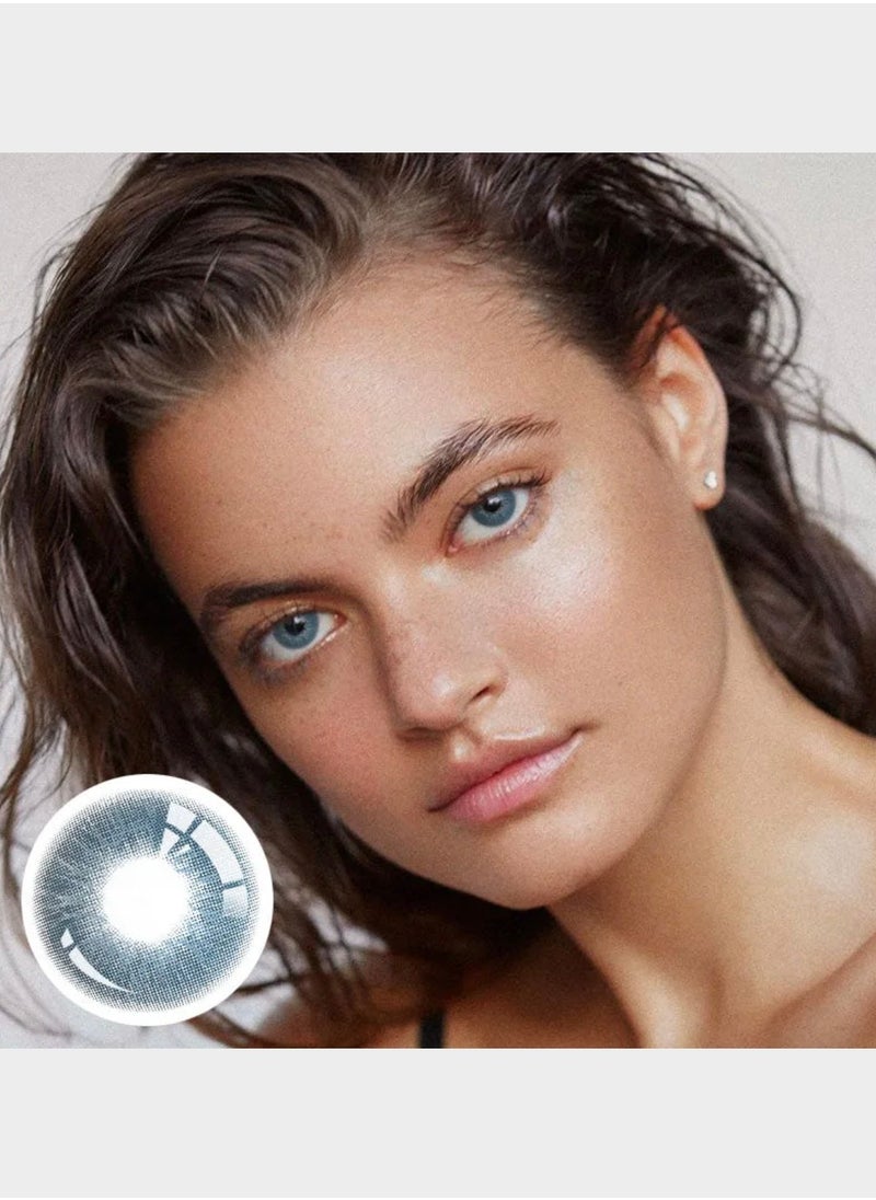 Unibling - Aegean Velvet Yearly Colored Contact Lenses, Unisex Cosmetic Contact Lenses, Enlargement Collection, Light Blue, With Case - Image 1