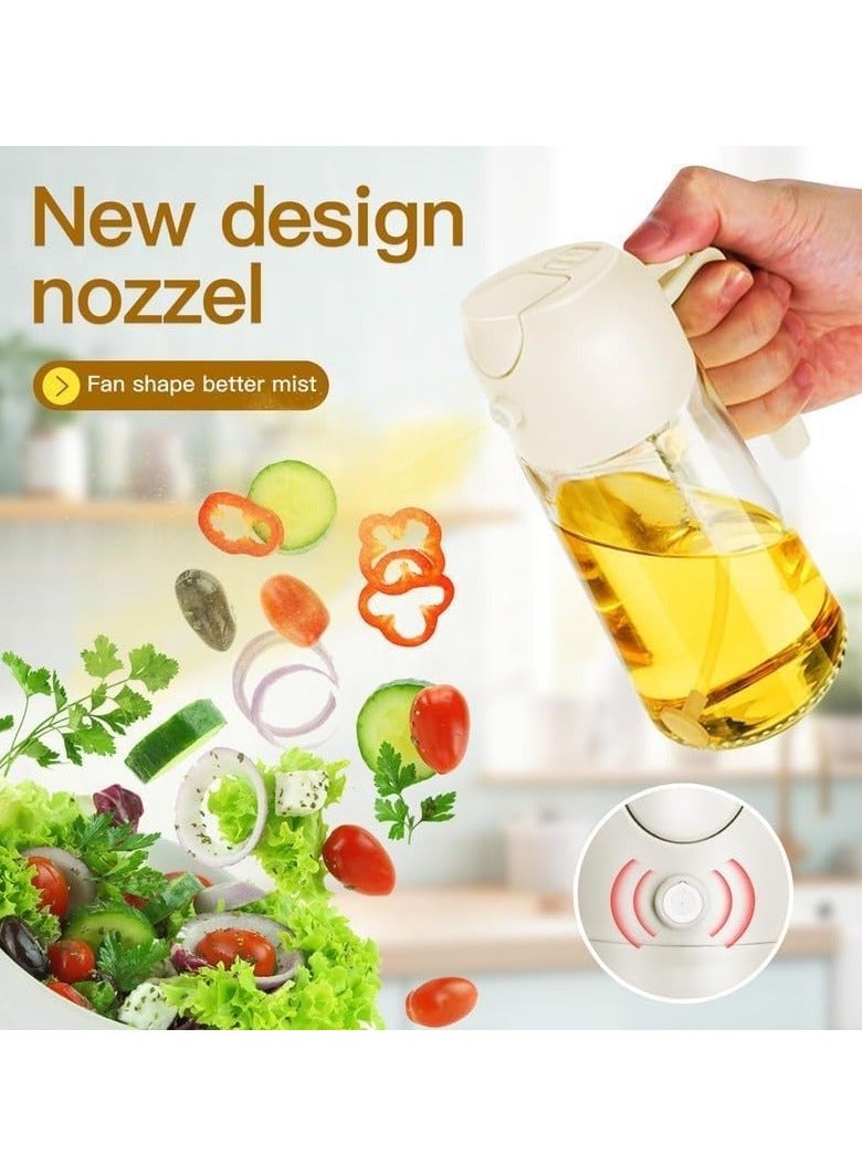 يمنى زجاجة رش زيت 2 في 1، موزع زيت 15.8 أونصة / 470 مل وبخاخ زيتون، زجاجات زيت أساسية للمطبخ، موزع زيت الطبخ لمقلاة الهواء للطهي (أبيض كريمي)  - Image 3
