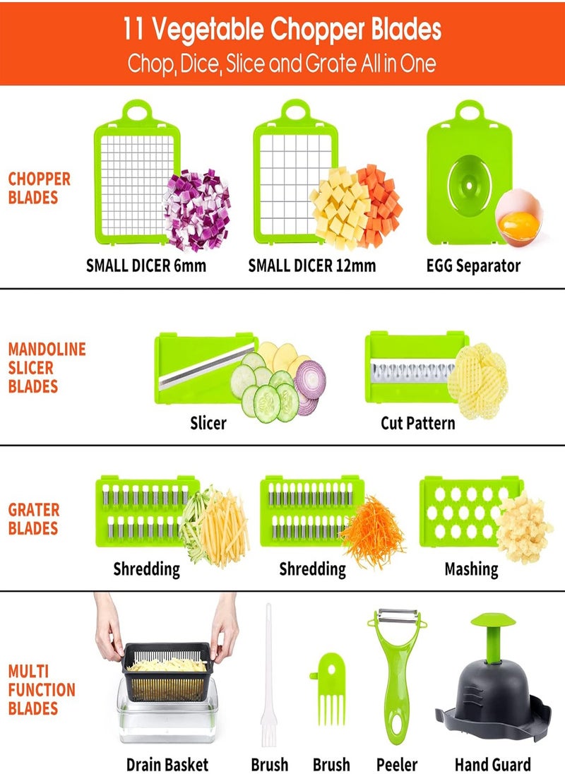 MBODI Vegetable Chopper Vegetable Slicer Vegetable Dicer 16 in 1 Onion Chopper Sailboat Shaped Kitchen Food Chopper with 1.5L Large Container and 10 Blades (Green)  - Image 3