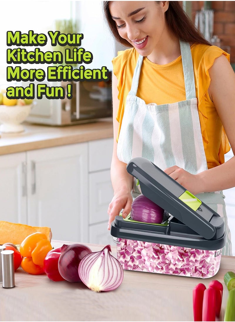 MBODI Vegetable Chopper Vegetable Slicer Vegetable Dicer 16 in 1 Onion Chopper Sailboat Shaped Kitchen Food Chopper with 1.5L Large Container and 10 Blades (Green)  - Image 5