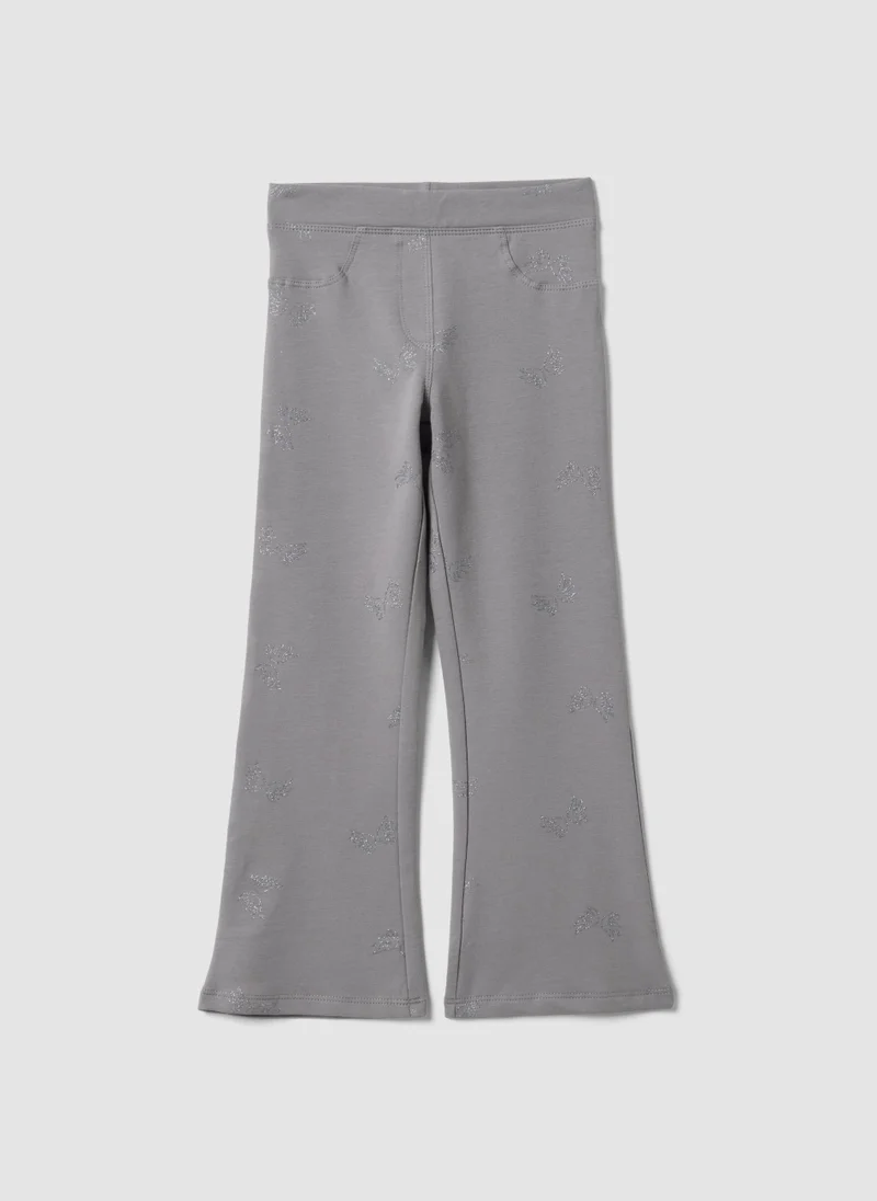 او في اس OVS Grey flared treggings in stretch organic cotton with glitter wings