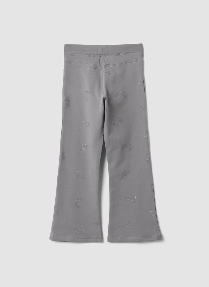 او في اس OVS Grey flared treggings in stretch organic cotton with glitter wings