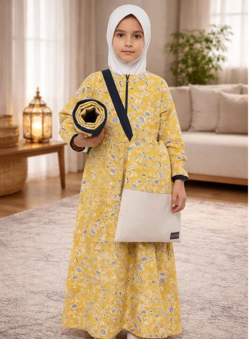 Artemea  Yellow Printed Girls Prayer dress- Mat & Bag set for Women | Best Price UAE
