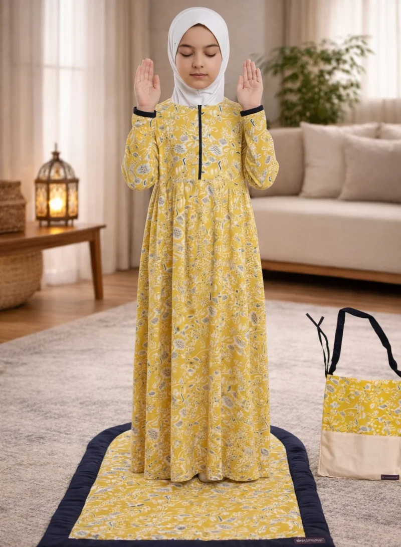 Artemea  Yellow Printed Girls Prayer dress- Mat & Bag set for Women | Best Price UAE