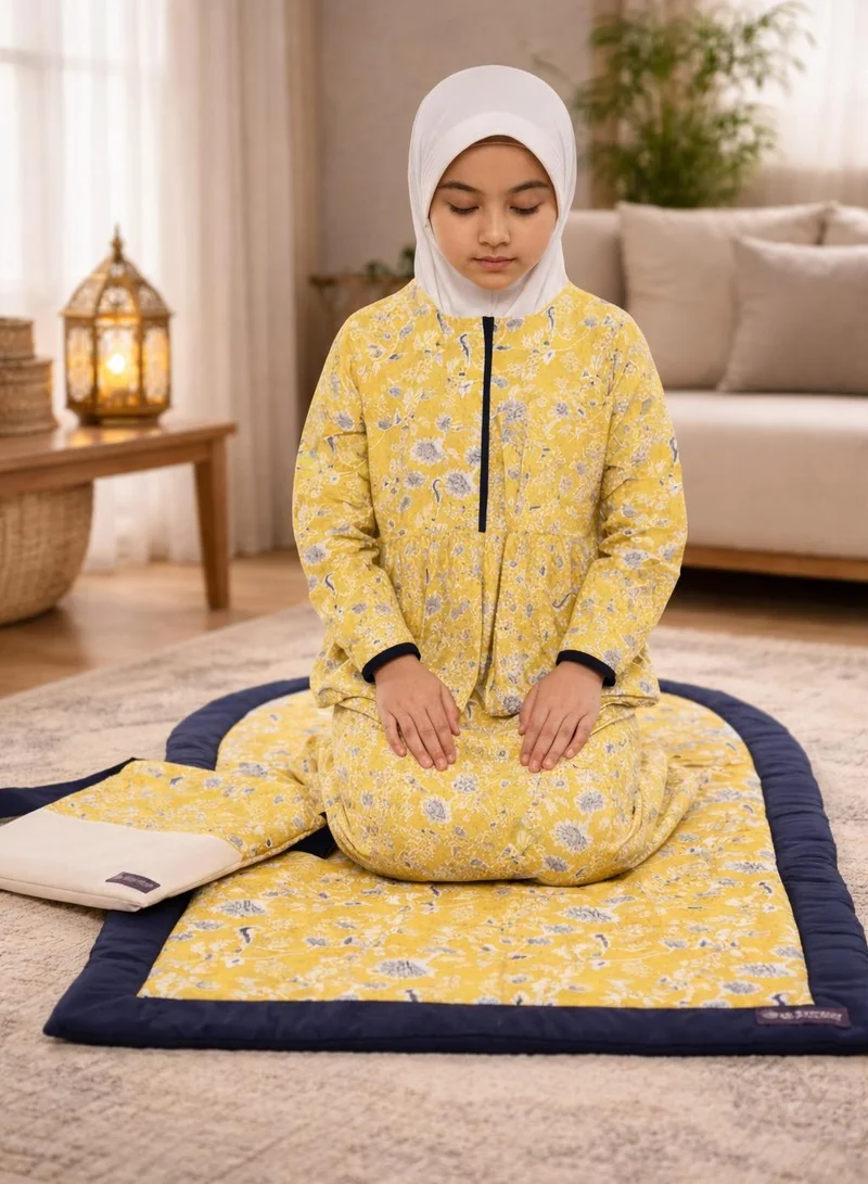 أرتيميا Yellow Printed Girls Prayer dress- Mat & Bag set