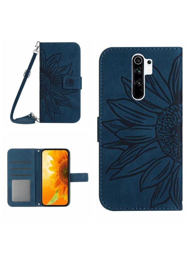 HuHa - Case Cover For Xiaomi Redmi 9 / POCO M2 Skin Feel Sun Flower Pattern Flip Leather Phone Case with Lanyard Inky Blue - Image 1