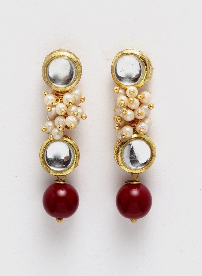 كارات كارت طقم عقد تشوكر كوندان مصنوع يدويًا من كارات كارت للنساء، مطلي بالذهب، مرصع بخرز أحمر وكرات لؤلؤ - Image 5