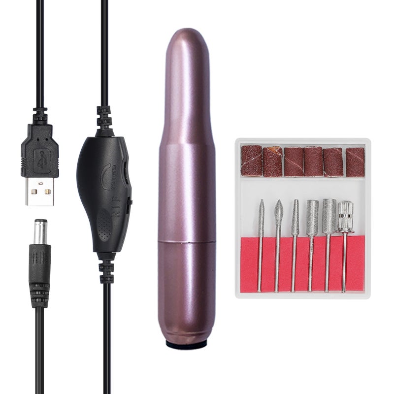 USB Power Supplys Mini Handheld Electric Grinder Drill Tool Nail Gelatum Removing Drill Manicure Machine Speed Adjustable Grinding Rotary Tool Kit with 6 Grinding Heads - Image 1