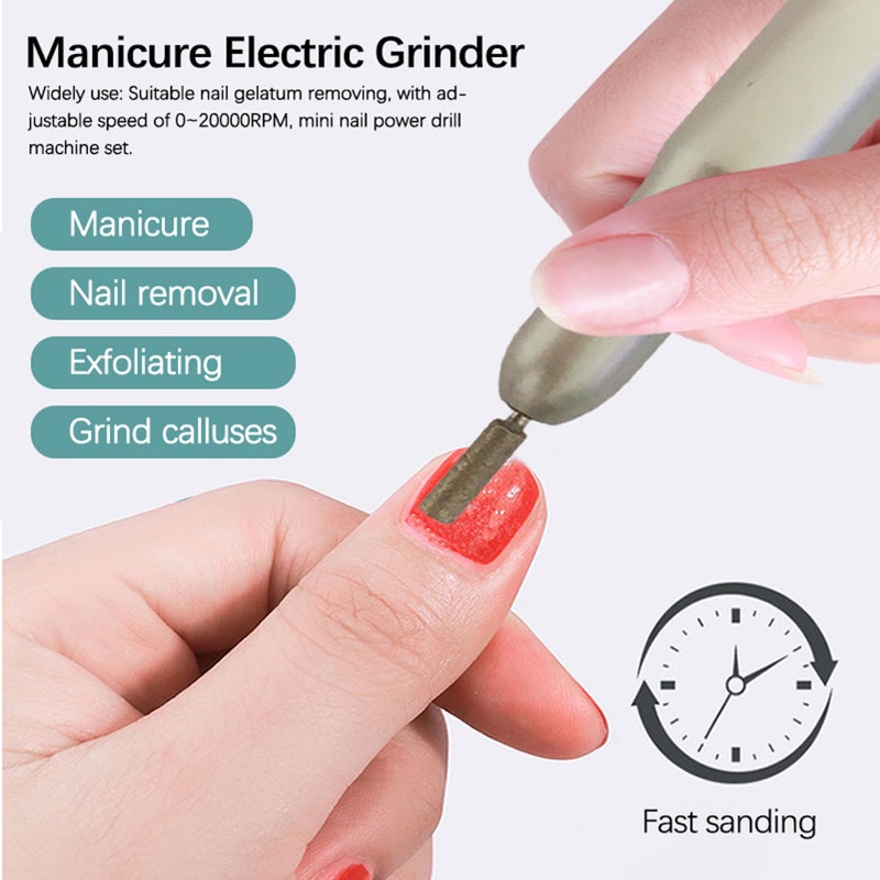 USB Power Supplys Mini Handheld Electric Grinder Drill Tool Nail Gelatum Removing Drill Manicure Machine Speed Adjustable Grinding Rotary Tool Kit with 6 Grinding Heads - Image 2