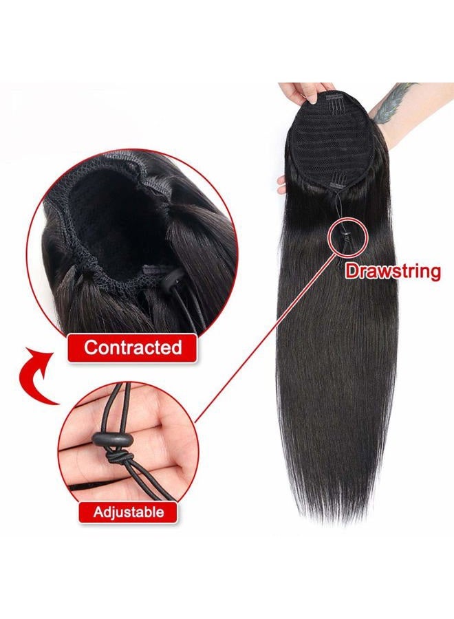 Annora Ponytail Extension Straight Hair 100% Human Hair Drawstring Ponytail Extensions Natural Black Color for Women Clip in Ponytail Hair Extensions(12 Inches,105g) - Image 4
