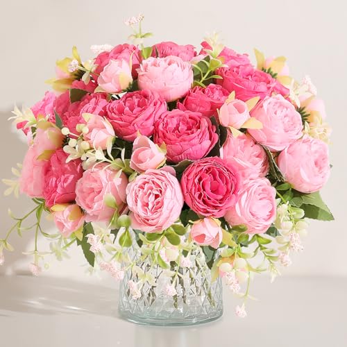 Luyue 2 Packs Pink Peonies Artificial Flowers Faux Peony Bouquet Fake Pink Flowers for Vase Silk Floral Arrangements for Table Centerpiece Wedding Decoration Indoor Home Decor - Image 1