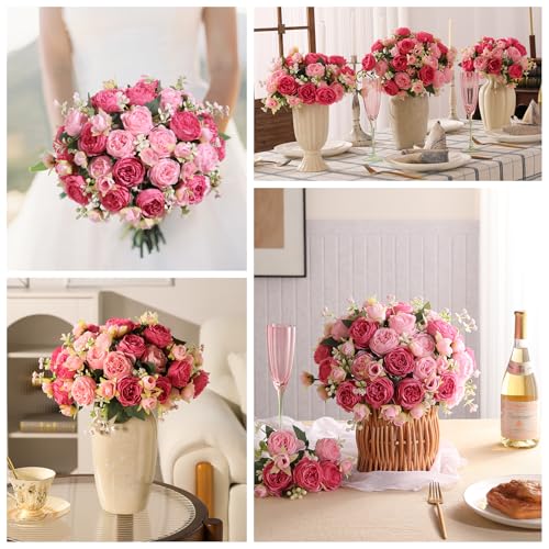 Luyue 2 Packs Pink Peonies Artificial Flowers Faux Peony Bouquet Fake Pink Flowers for Vase Silk Floral Arrangements for Table Centerpiece Wedding Decoration Indoor Home Decor - Image 4