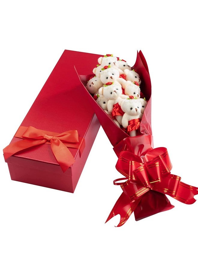 SCS Direct Deluxe Red Love Bear Bouquet in Gift Box - One Dozen Long Stemmed Rose Stuffed Flower Plush Bears w Tutus- Wrapped in Ribbon Bow - Mother's Day Gift for Mom - Great for Graduation & Promposals  - Image 1
