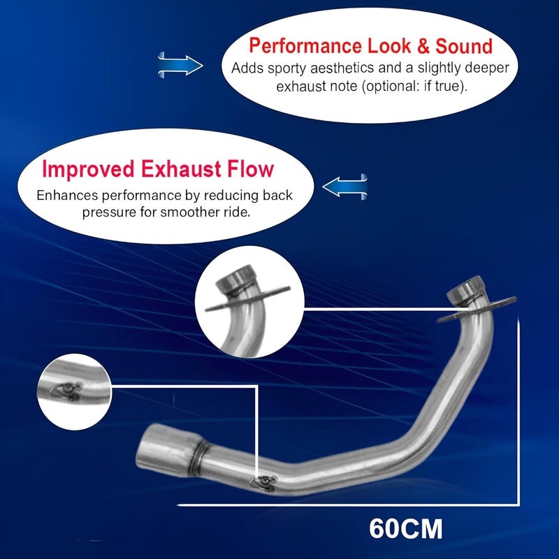 Asryd أنبوب انحناء عادم دراجة TVS Ntorq 125، أنبوب أداء مباشر بطول 60 سم، تركيب سهل، فولاذ متين عالي الجودة - Image 3