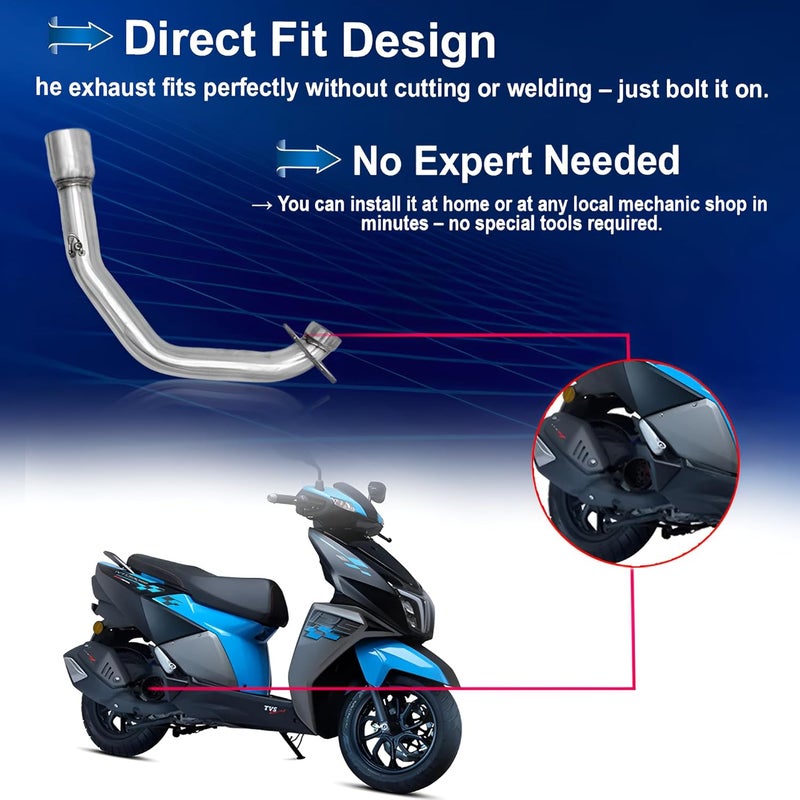 Asryd أنبوب انحناء عادم دراجة TVS Ntorq 125، أنبوب أداء مباشر بطول 60 سم، تركيب سهل، فولاذ متين عالي الجودة - Image 4
