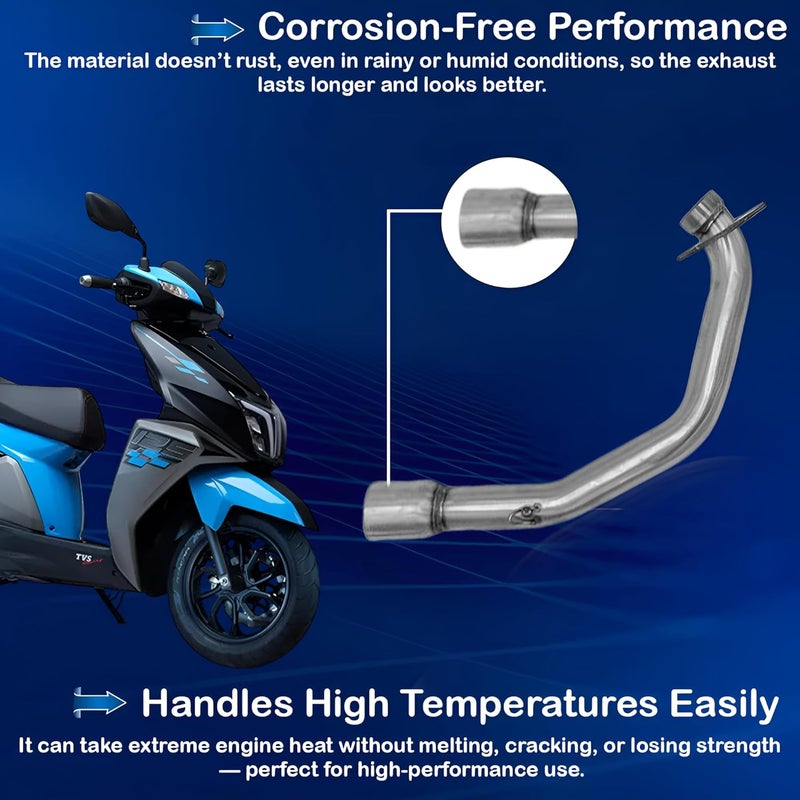 Asryd أنبوب انحناء عادم دراجة TVS Ntorq 125، أنبوب أداء مباشر بطول 60 سم، تركيب سهل، فولاذ متين عالي الجودة - Image 5